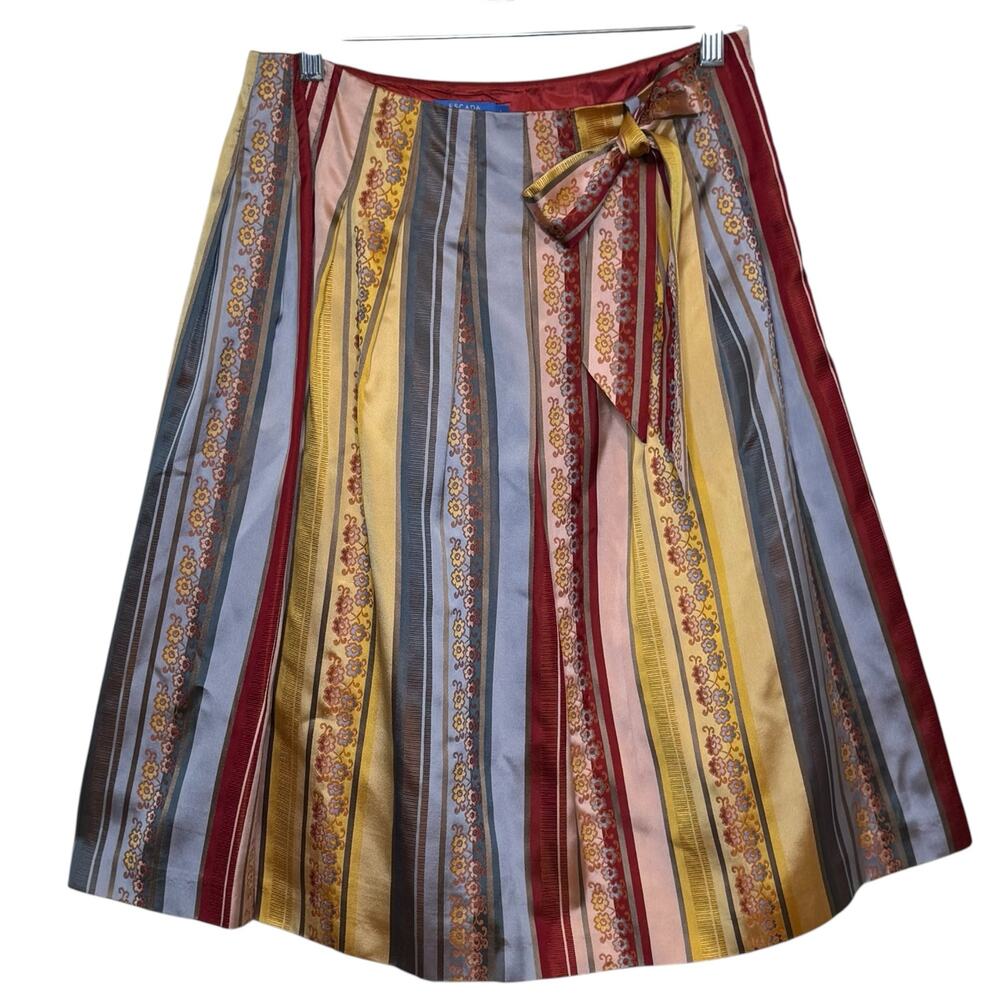 Escada 100% Silk Floral Striped Size 38 A-Line Skirt Twilly Made in Slovenia